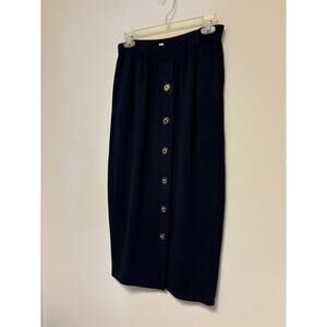 St. John Navy Blue Knit Skirt with Gold Buttons Size 8